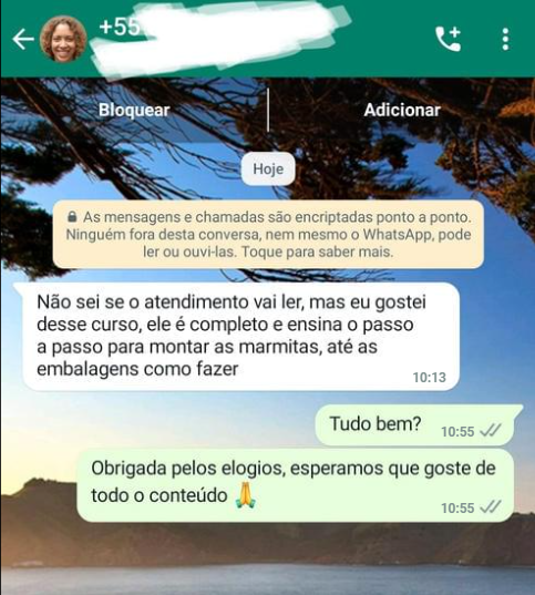 Depoimento de aluna no WhatsApp